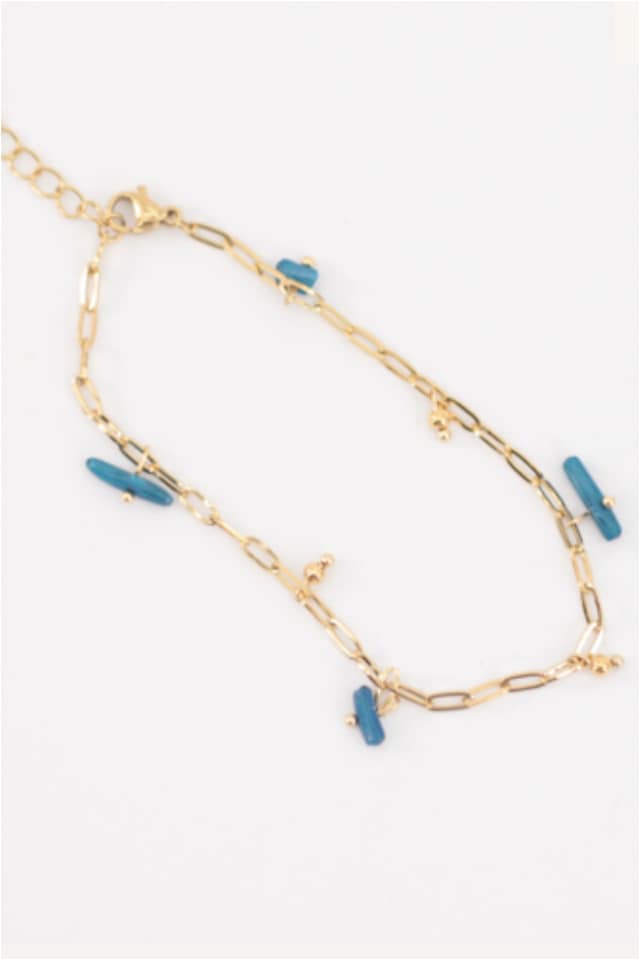 TOBILLERA MUJER ACERO DORADO PIEDRAS TURQUESA