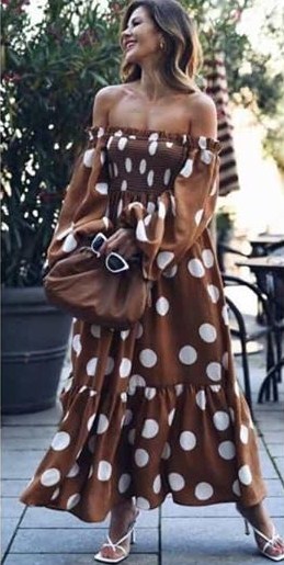 Vestido mujer largo boho lunares