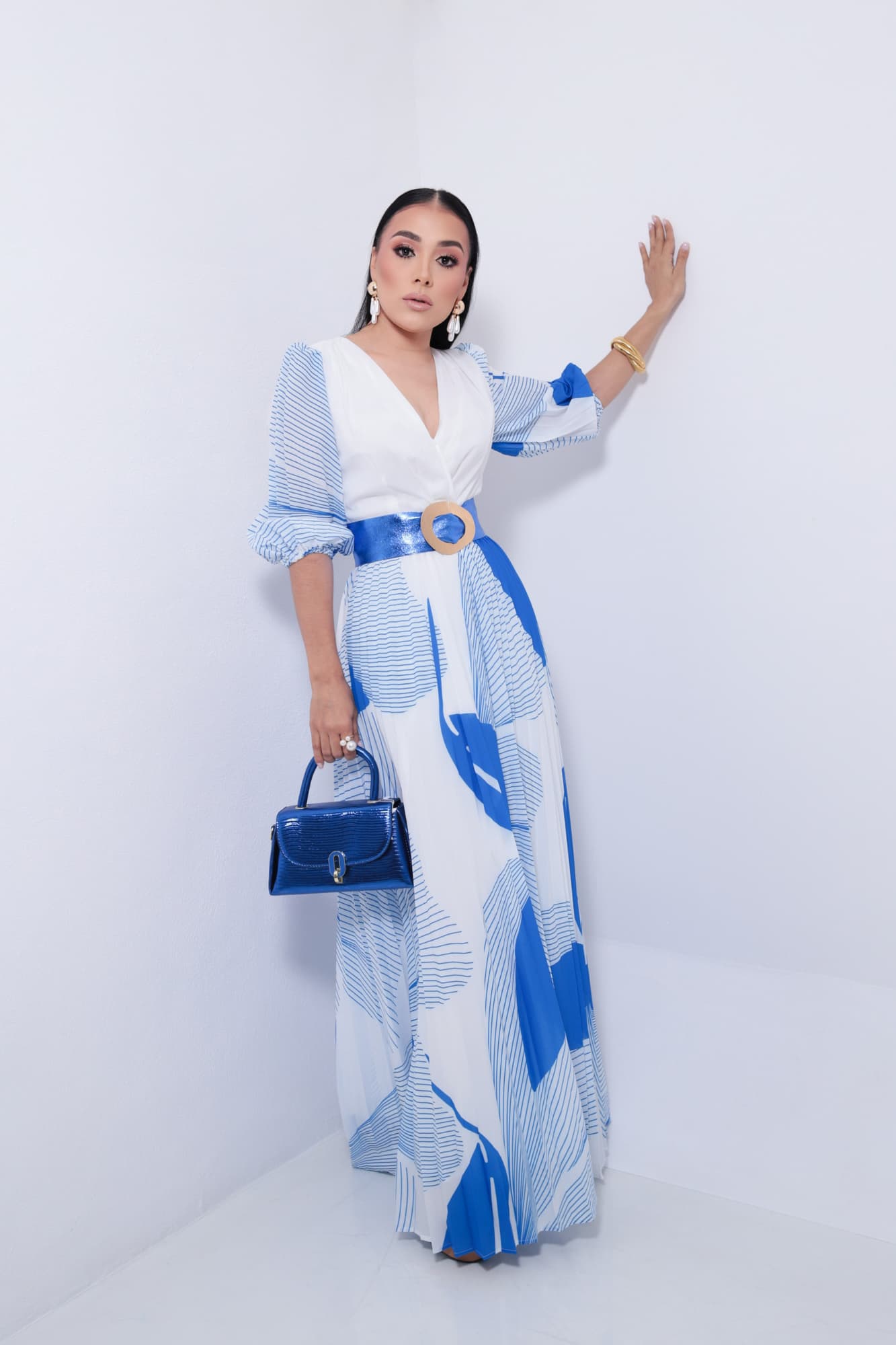 Maxi Vestido White Blue P06946