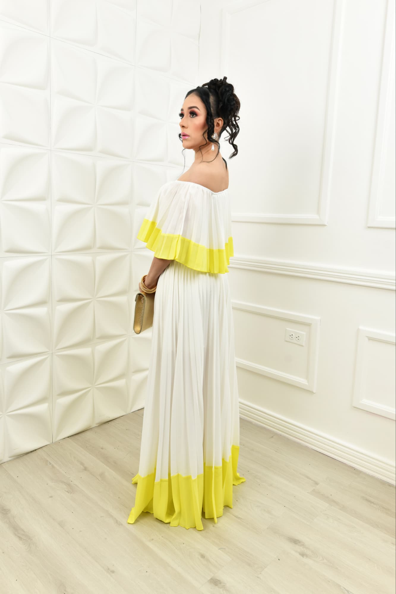 Maxi Vestido White Yellow P06948