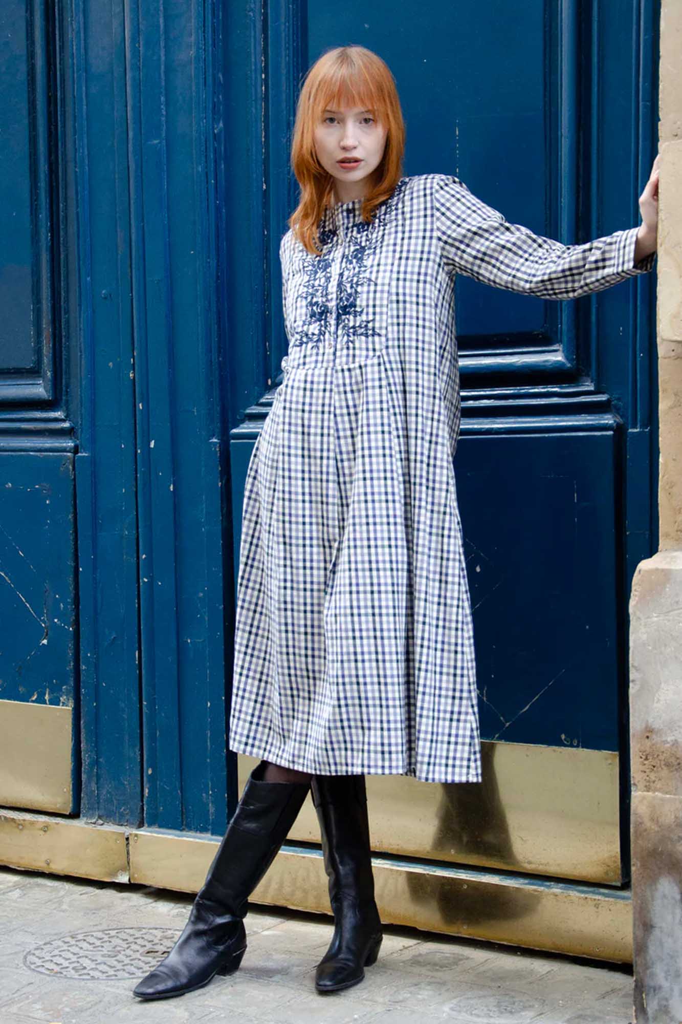 Vestido bordado de algodón FLORA