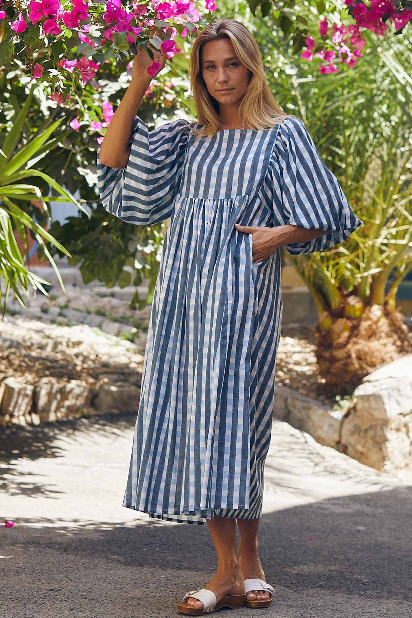 Vestido midi de cuadros vichy LORETTE BLUE